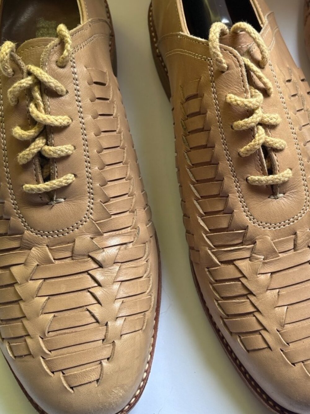 Vintage DEX USA Tan Woven Leather Huarache Oxford Shoes Men's 8.5